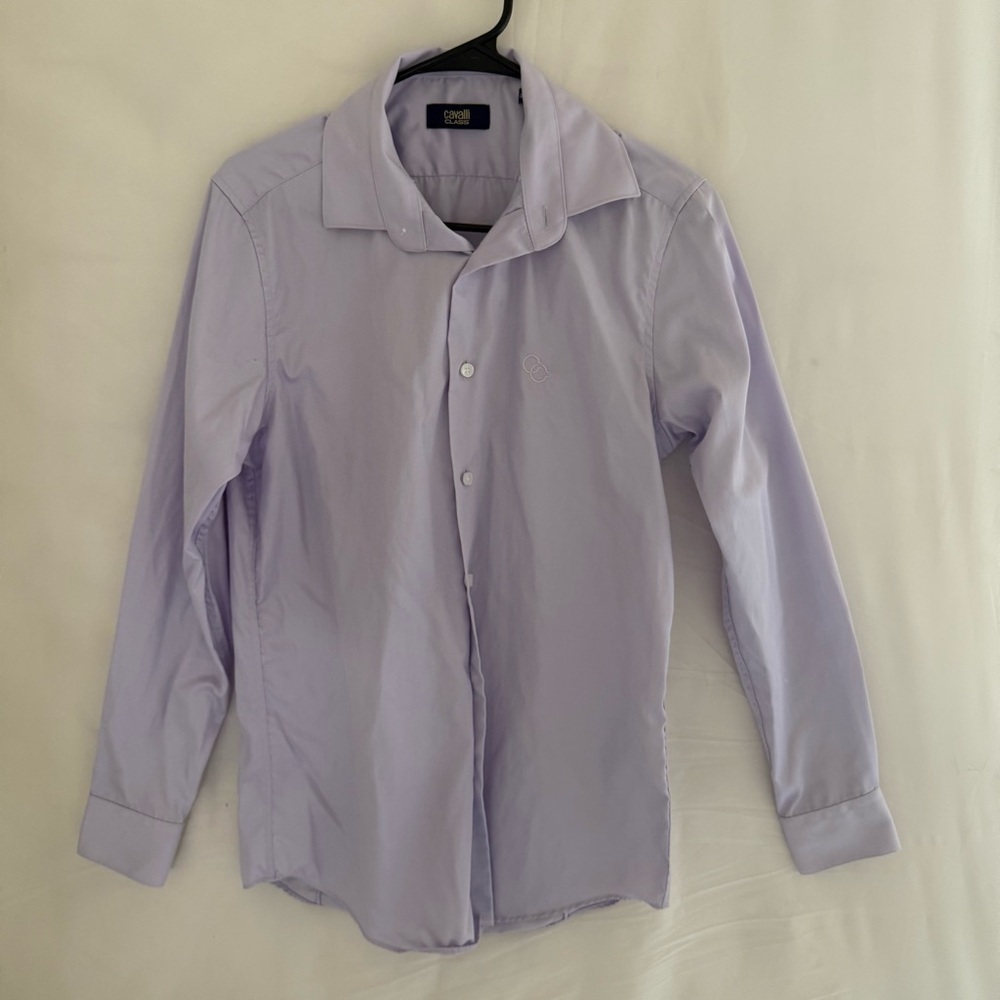 Cavalli Class Dress Shirt  39/15 M Lavender Purple Long Sleeve Cotton Logo Italy